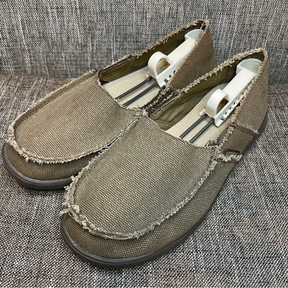 Crocs Frayed Canvas Slip-on Casual Loafers‎ Tan Brown  Shoes Mens 8